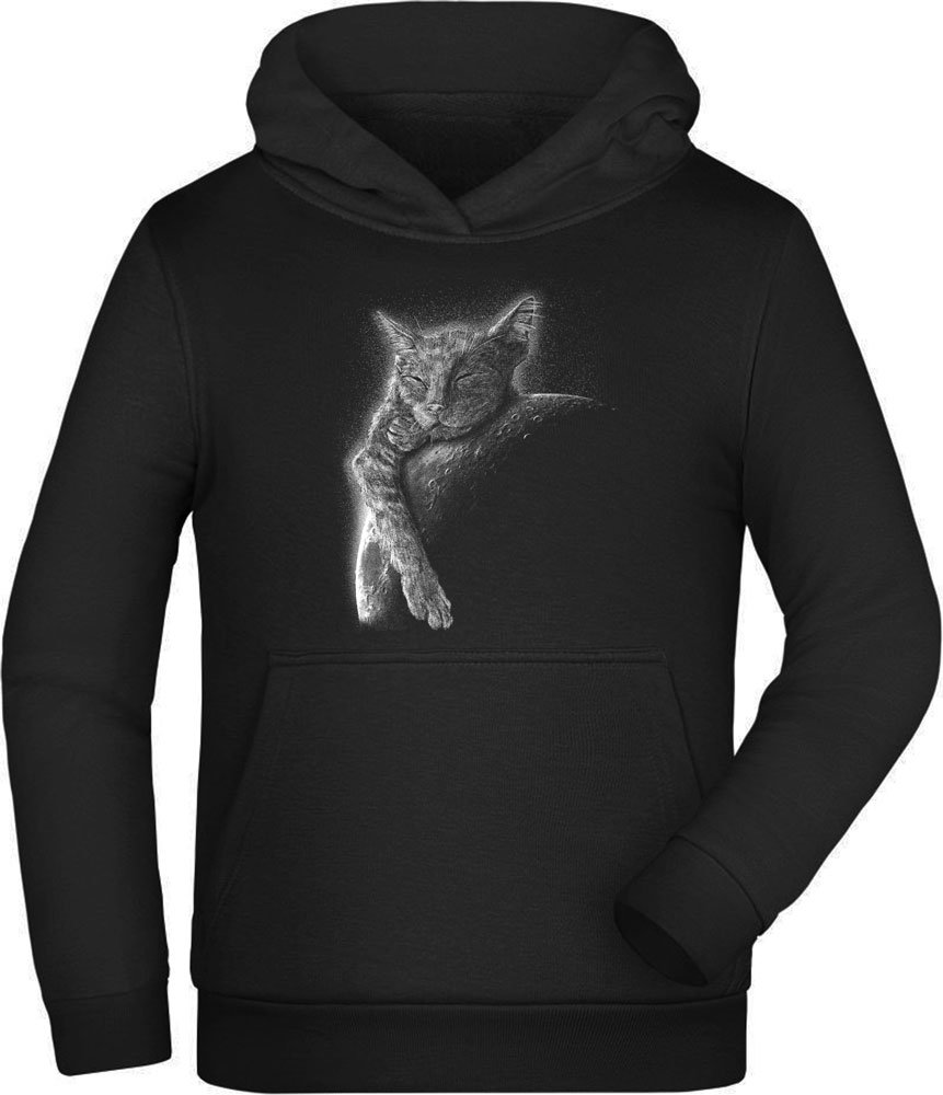 Cat hoodie for kids - hooded sweater with cat lying on the moon